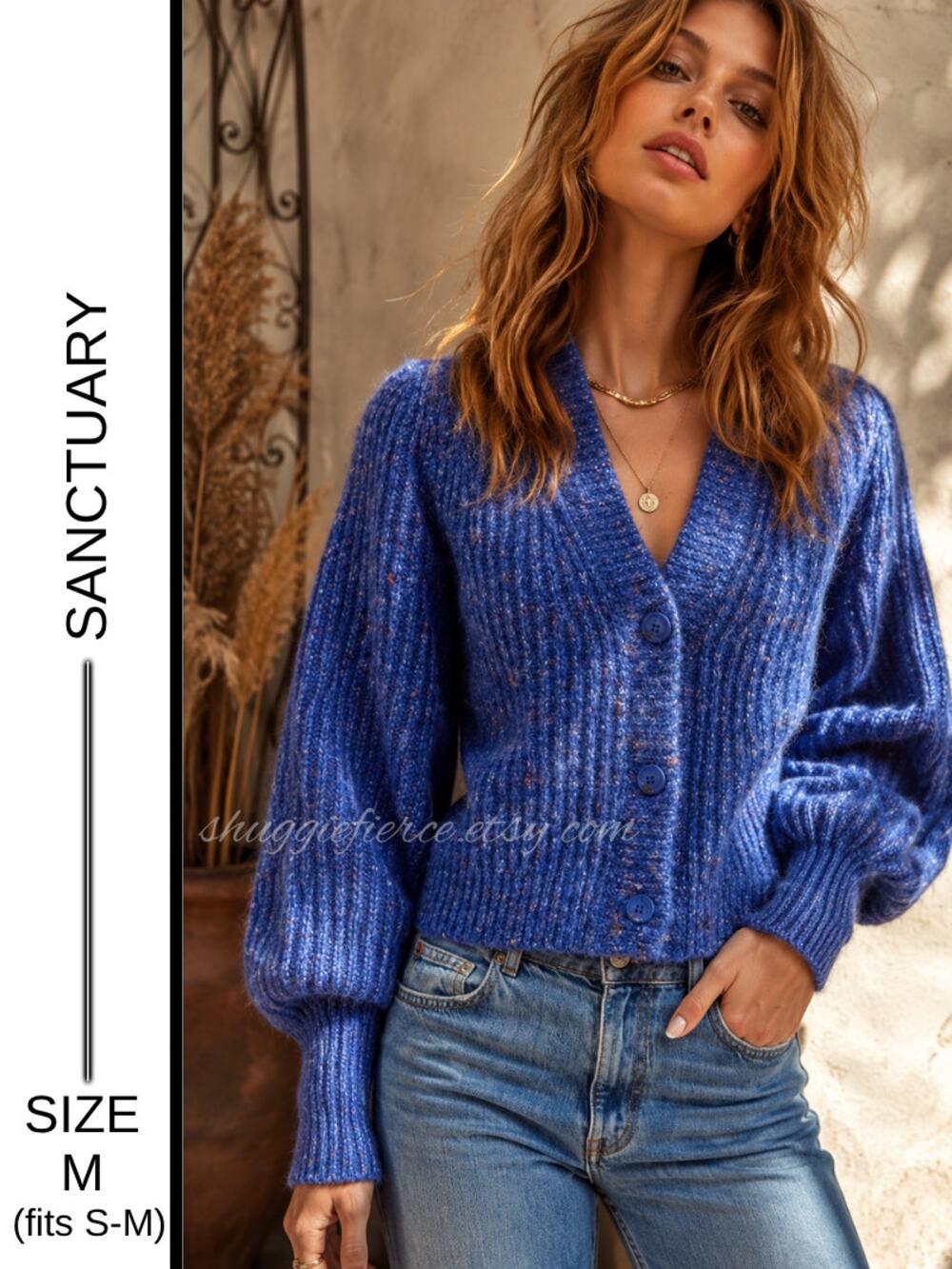 MSRP: $99 ✨ Sanctuary Reissue Cargo Fuzzy Blue Puff Sleeve Cardigan – Size S/M ✨